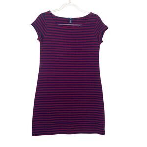 GAP Striped Short Sleeve Shift Dress Above Knee Scoop Neck Navy Burgundy Size XS
